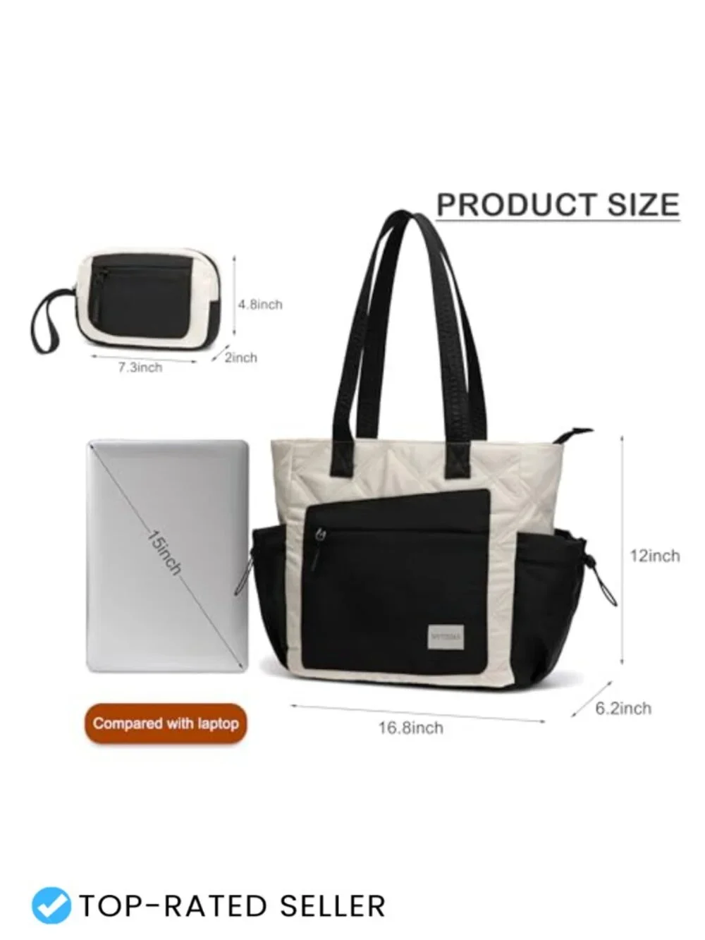 Puffer Tote Bag, Quilted Shoulder Bag, Work Travel Nurse Tote with Zipper,
